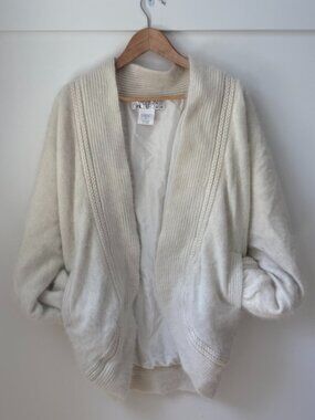 VNTG FASHION GALLERY White Angora Blend Knit Cocoon Cardigan Sweater Coat Lined